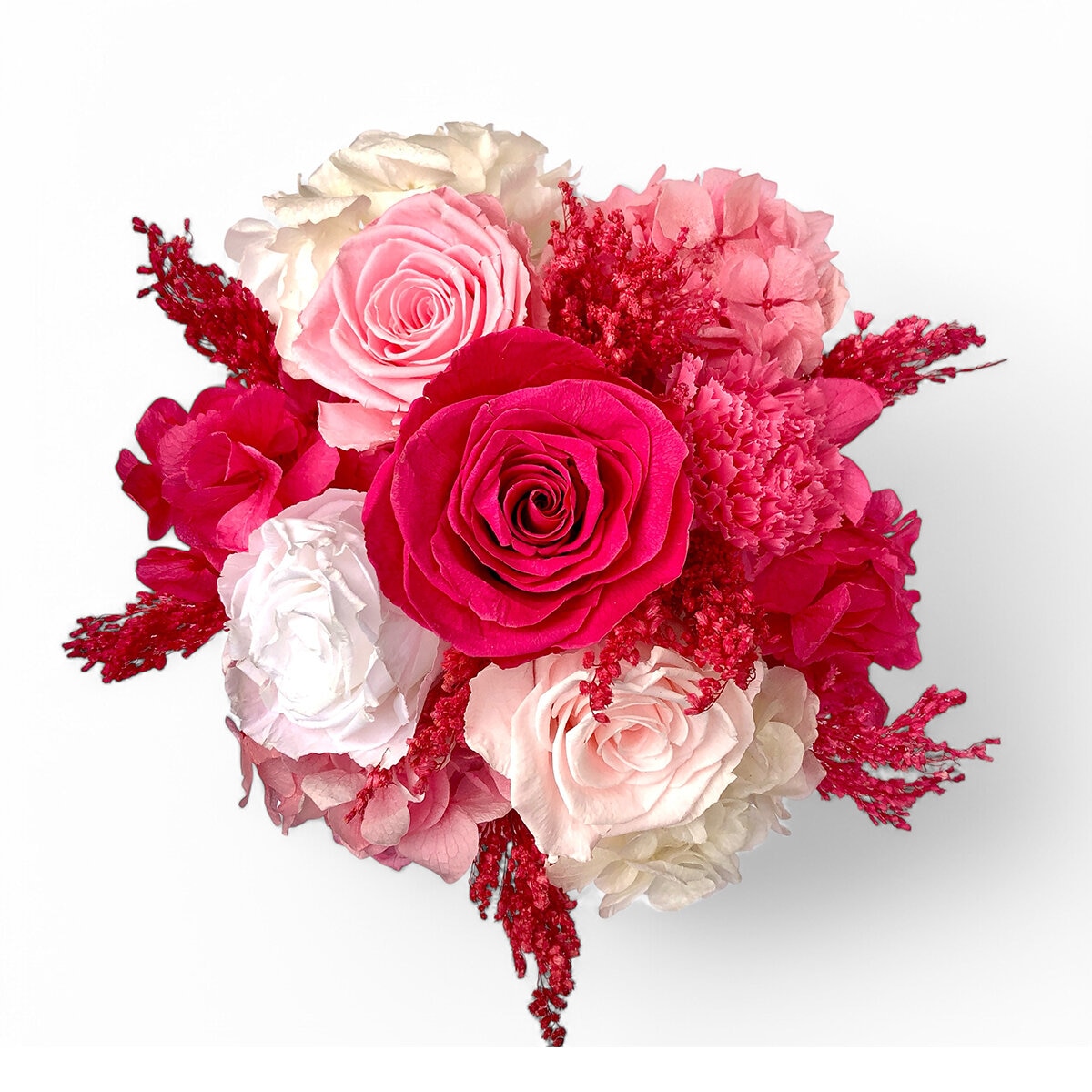 Mina'an Flor Eterna, Bouquet Mix Frambuesa, Caja Blanca