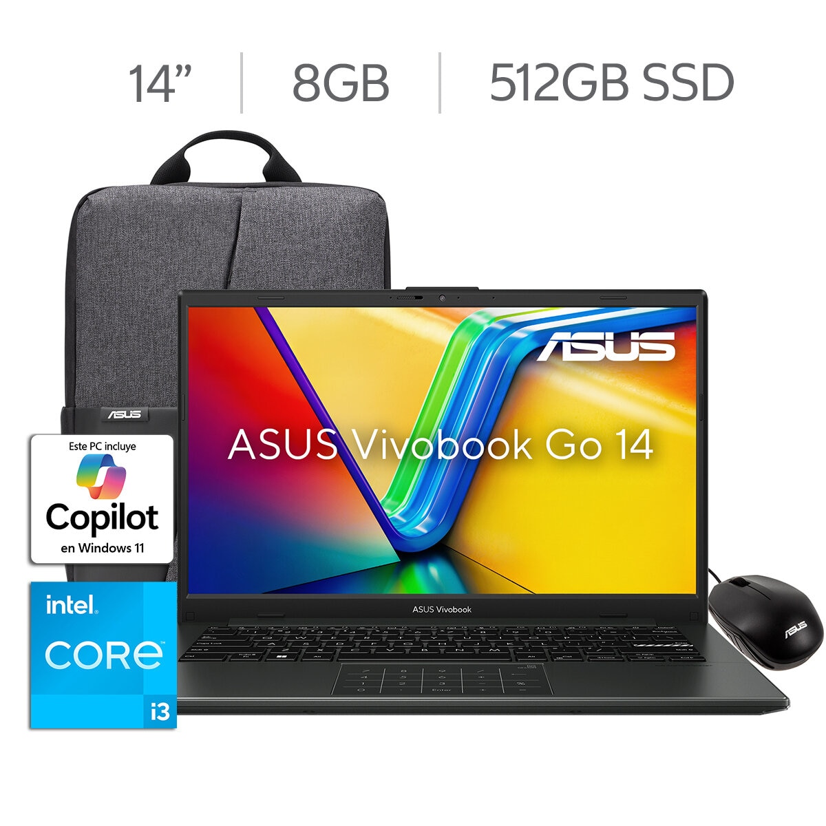 ASUS Vivobook Go 14 Laptop 14" Full HD Intel Core i3 8GB 512GB SSD ASUS Vivobook Go 14 Laptop 14" Full HD Intel Core i3 8GB 512GB SSD