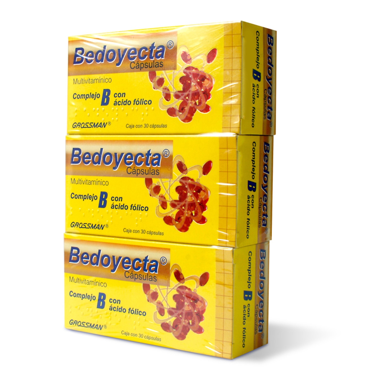 Bedoyecta Complejo B, Ácido Fólico, Vitamina C y Rutina Paquete con 3 Cajas de 30 cápsulas c/u