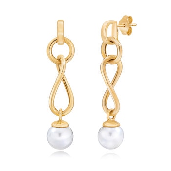 Aretes retorcidos de Perlas, Oro Amarillo de 14K