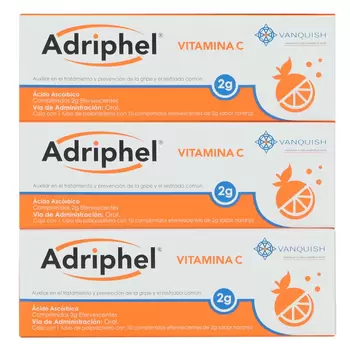 Adriphel Vitamina C 2g 3 Tubos de 10 Comprimidos  c/u . Laboratorio Vanquish.