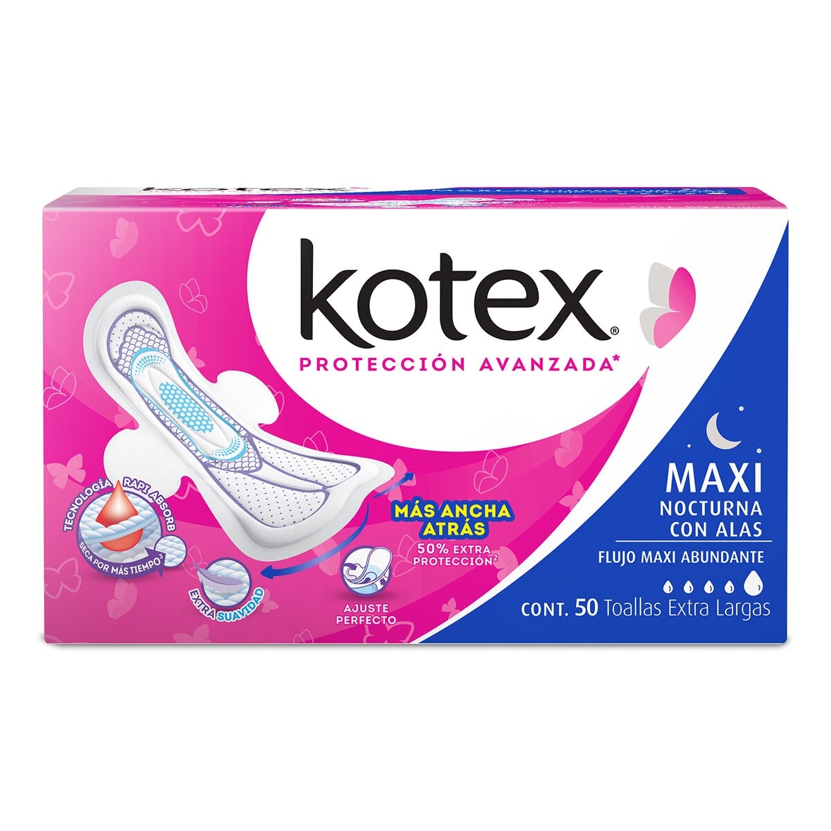 Cielo melón Barón Kotex Maxi Toallas Femeninas 50 pzas | Costco México