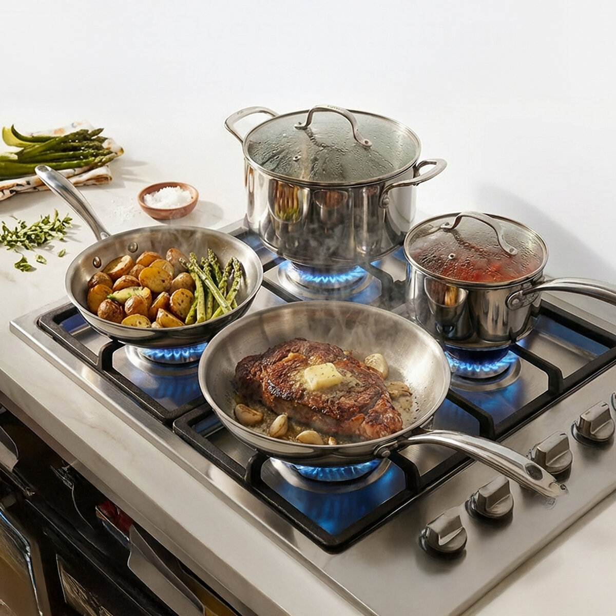 Gotham Steel Batería de Cocina de Acero Inoxidable, 10 piezas Gotham Steel Batería de Cocina de Acero Inoxidable, 10 piezas