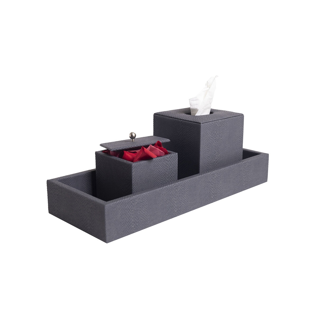 BHOME, Juego de Baño de Vinipiel, 3 Piezas, Color Gris