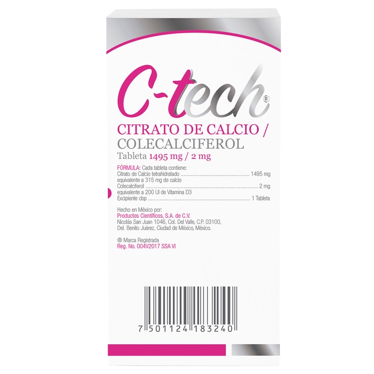 C-Tech Citrato de Calcio / Colecalciferol Frasco con 60 tabletas