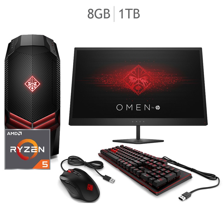 HP Omen desktop AMD Ryzen™ 5 1400 + teclado, mouse, y monitor Costco