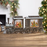 Tren Navideño con Nieve y Luces LED, Plata