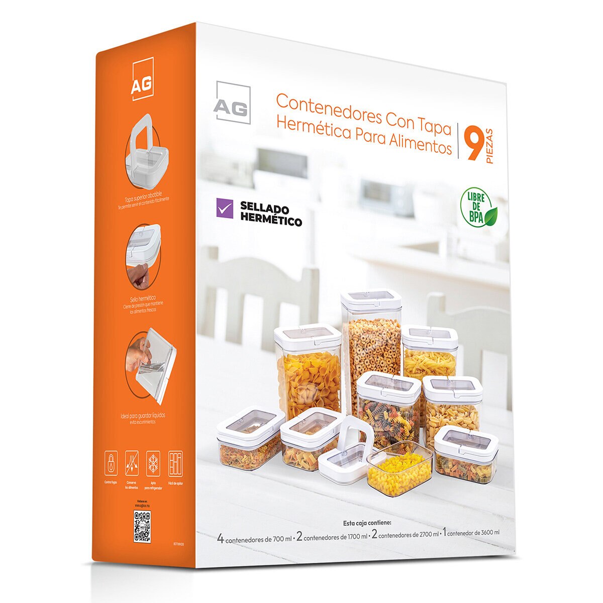 AG Box, Set de 9 Contenedores con Tapa Hermética