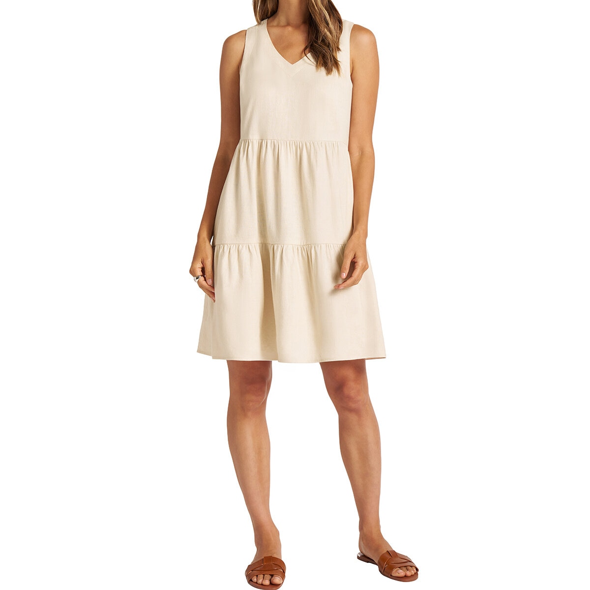 Matty M Vestido Tipo Lino para Dama Café Grande