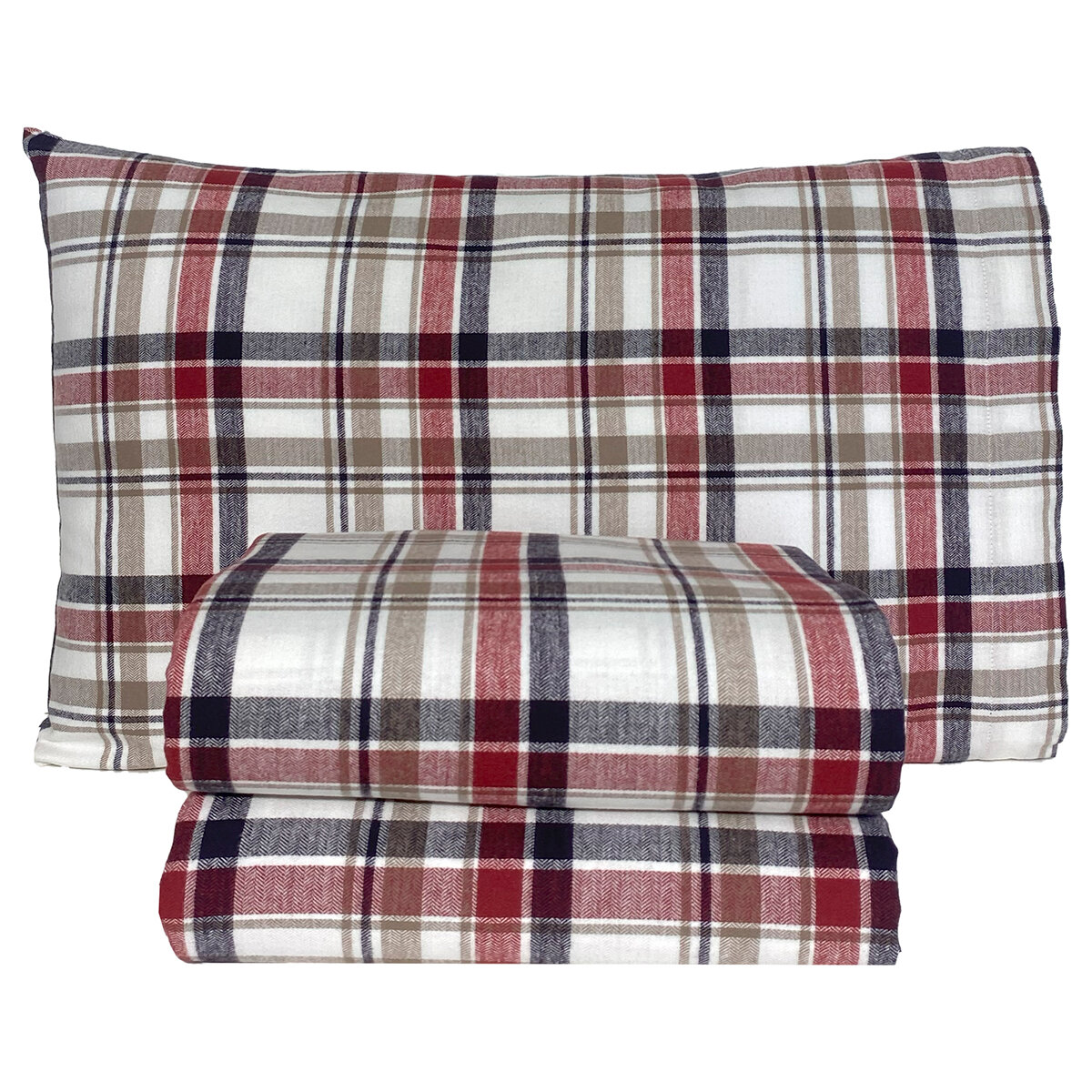 Flannel From Portugal, Juego de Sábanas de Franela, Tamaño Individual 3 piezas, Red Plaid