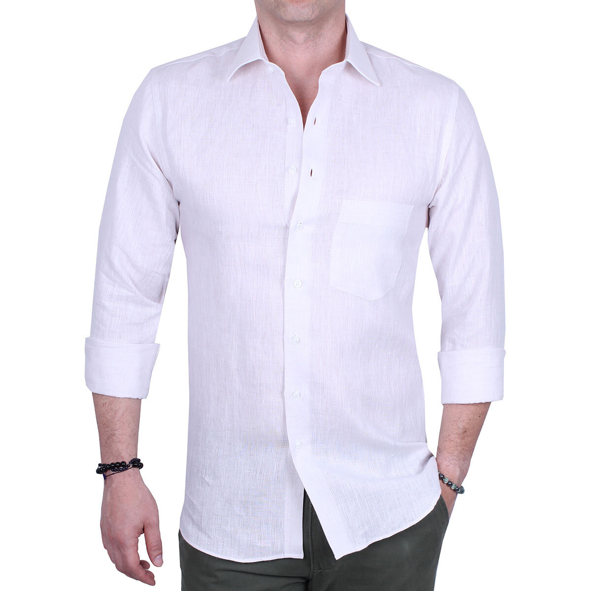Emporio Colombo, Camisa de Lino para Caballero Corte Regular/Slim en Varias Tallas, Color Hueso