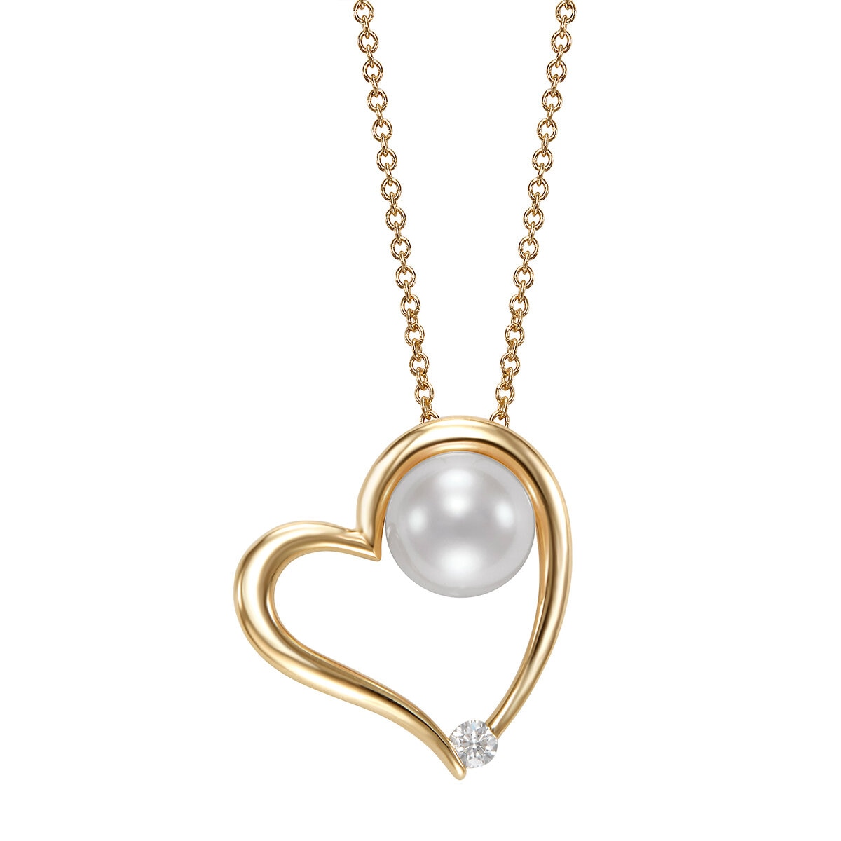 Dije de Perla Cultivada, 7-7.5mm, Con Diamante .053ctw, Oro Amarillo de 14K