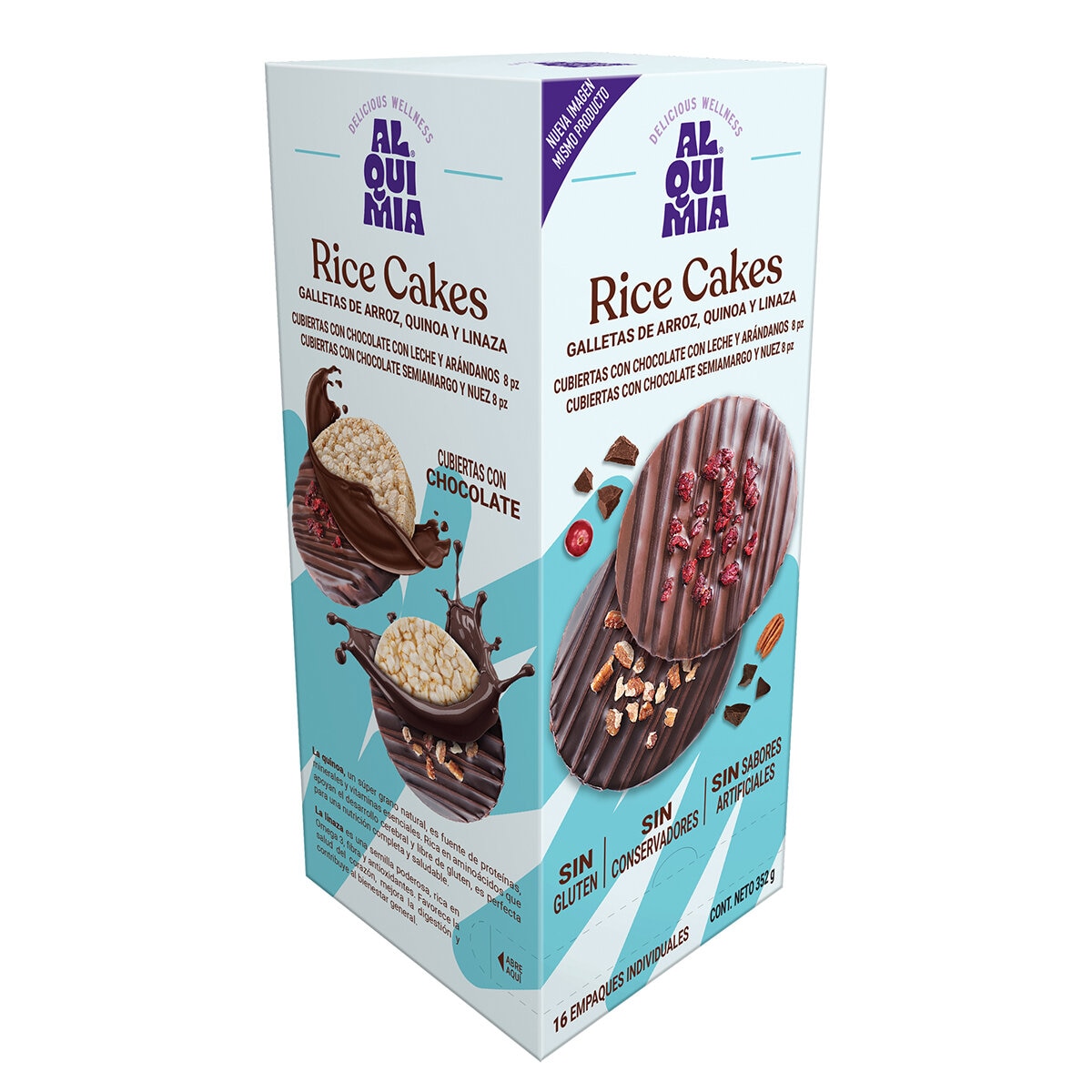 Alquimia Viva Galletas de Arroz, Quinoa y Linaza Cubiertas de Chocolate 352 g