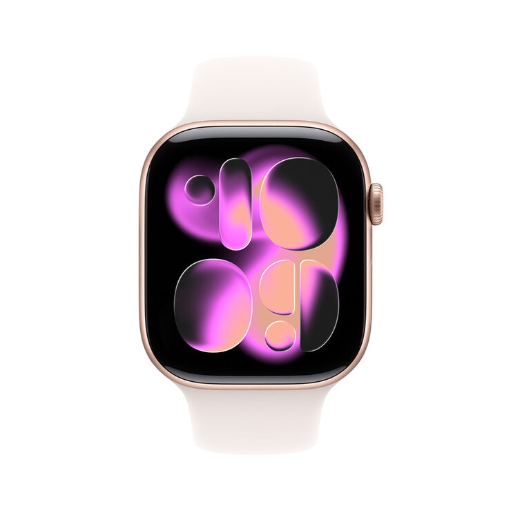 Apple Watch Series 11 (GPS + Celular) 46mm Aluminio Oro Rosa + Correa Deportiva Rubor Claro - Talla S/M