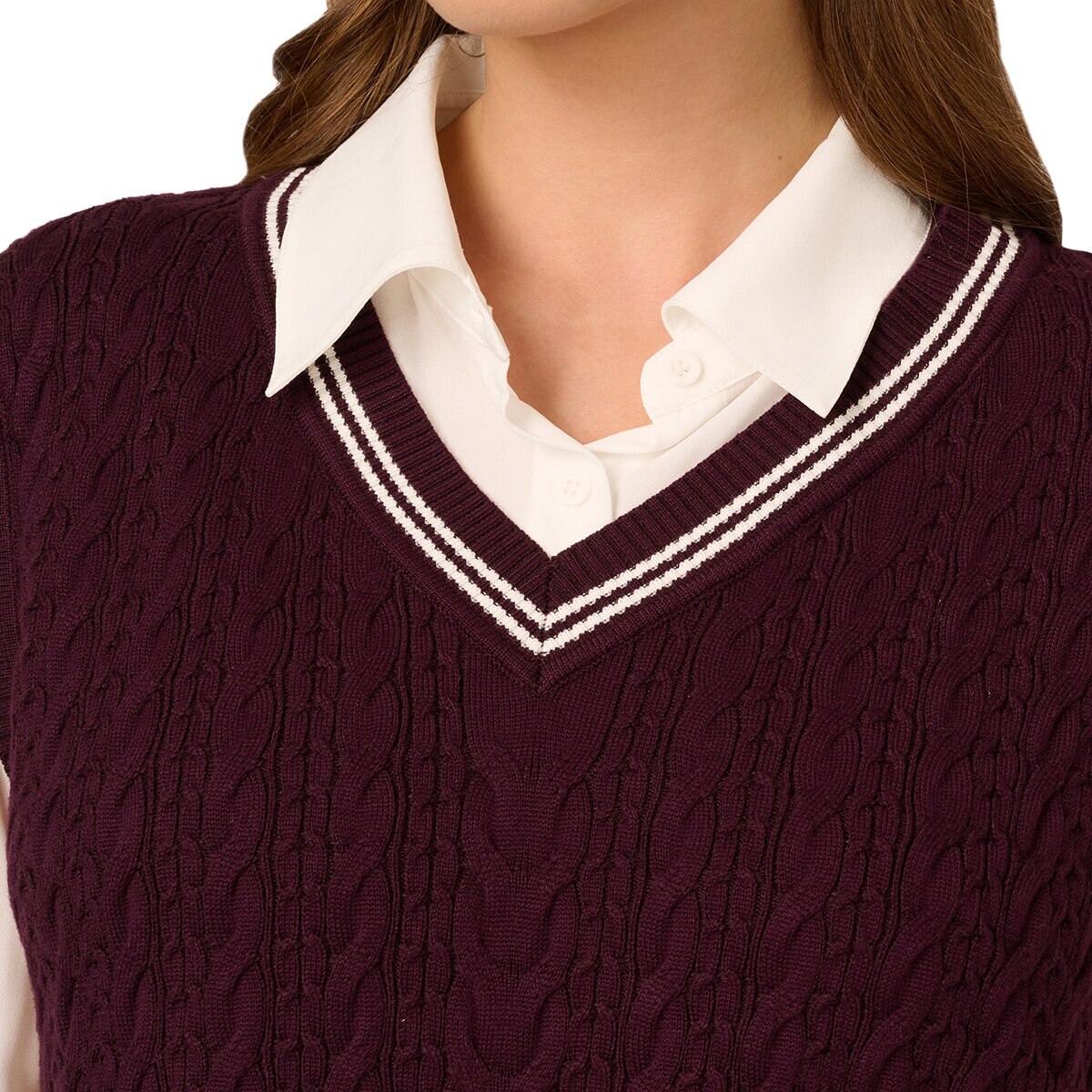 Adrianna Papell Chaleco con blusa simulada para Dama Morado Chica