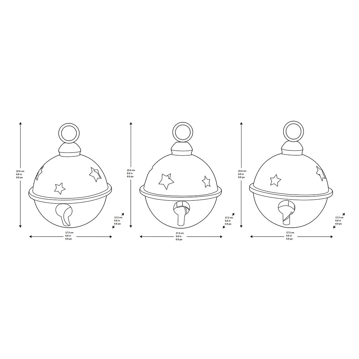 Cascabeles Metálicos Decorativos, 3 piezas.