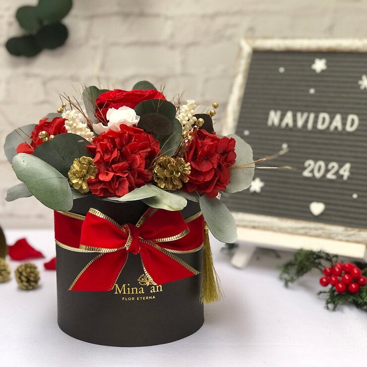 Bouquet Navidad, Caja Negra Listón Rojo Bouquet Navidad, Caja Negra Listón Rojo