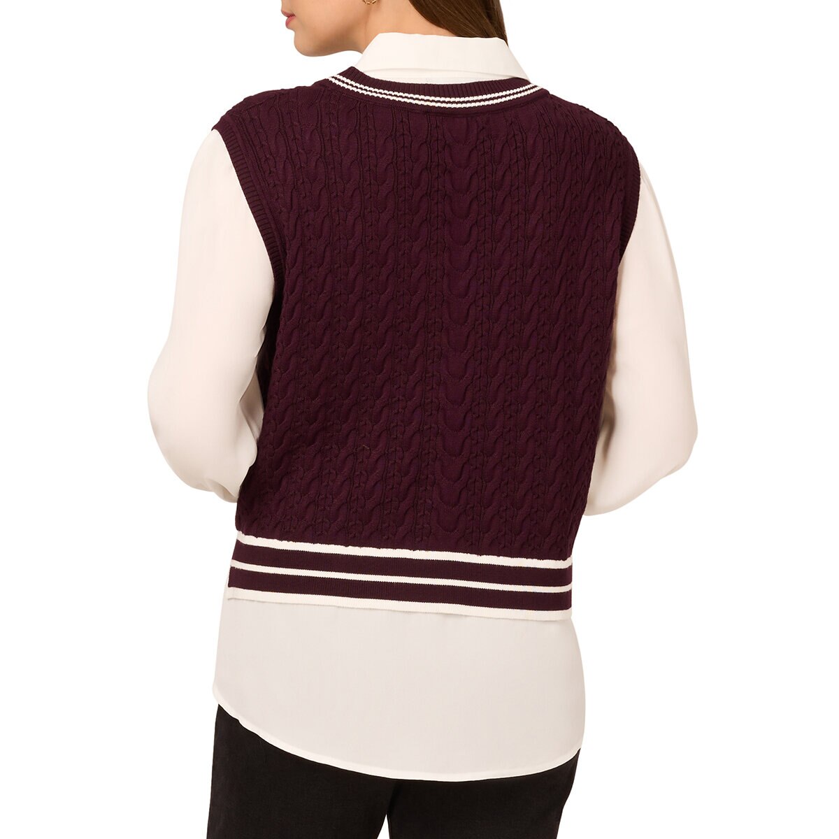 Adrianna Papell Chaleco con blusa simulada para Dama Morado Chica