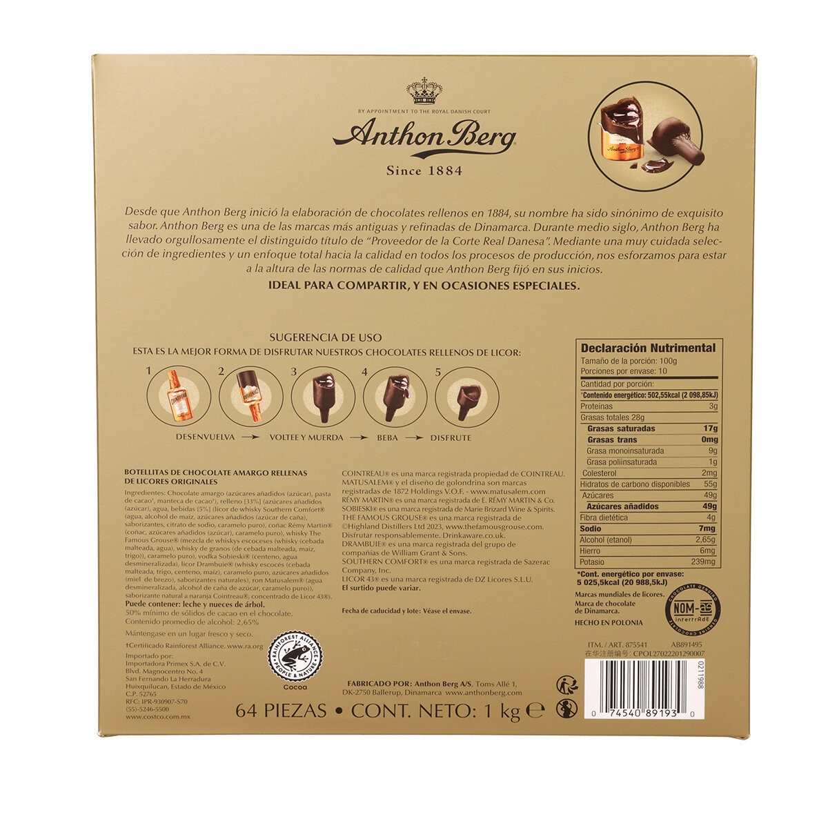 Anthon Berg Chocolates con Centro Líquido de licor 64 pzas