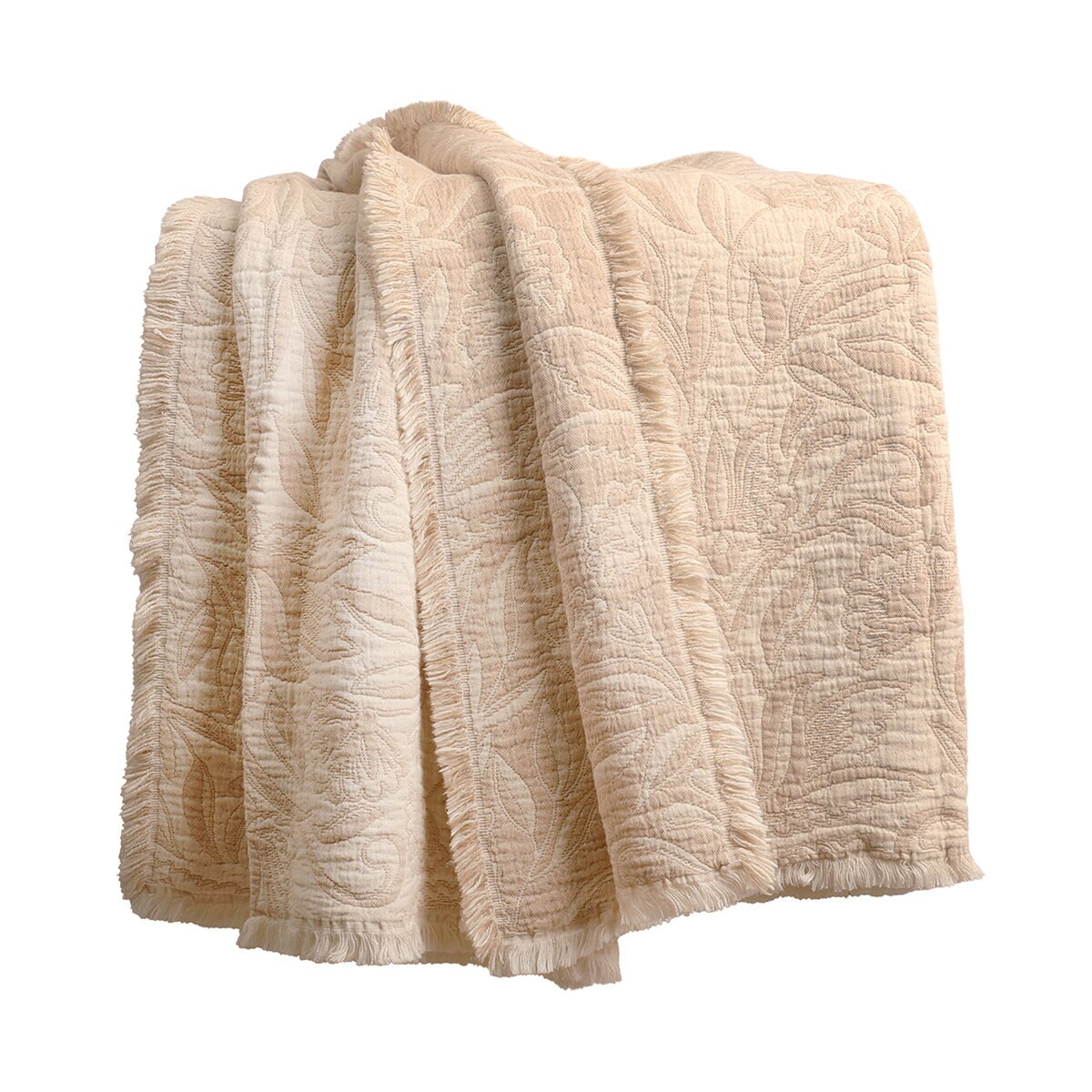 Life Comfort, Frazada Reversible de Algodón, Hojas Beige