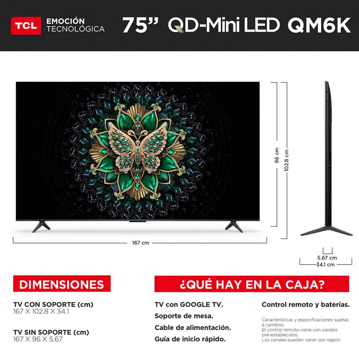 TCL Pantalla 75" MINI LED 4K Google TV
