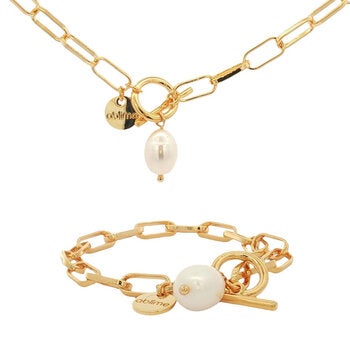 Mayfer, Juego Dorado de Eslabones de Pulsera y Collar