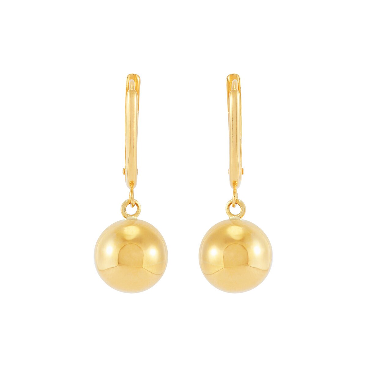 Aretes de cuentas pulidas 9.6mm, Oro Amarillo de 14K
