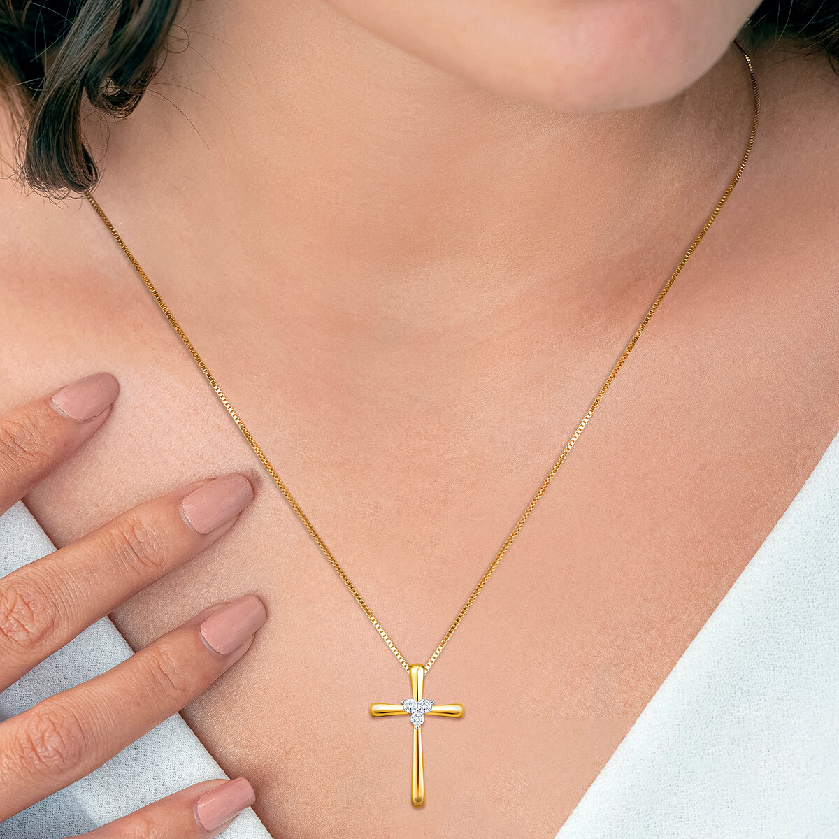 Dije de Cruz de Diamantes, 0.12ctw, Oro Amarillo de 14K, 45.72cm Dije de Cruz de Diamantes, 0.12ctw, Oro Amarillo de 14K, 45.72cm