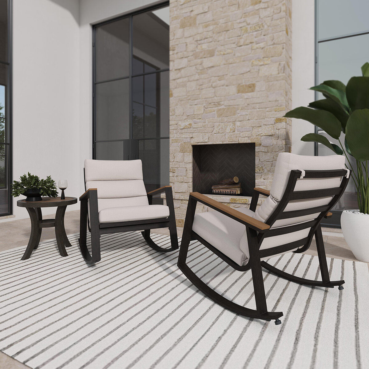 Grand Leisure, Caden Set Bistro de 3 Piezas tipo Mecedora Grand Leisure, Caden Set Bistro de 3 Piezas tipo Mecedora