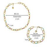 Mayfer, Juego de Pulsera y Collar de Eslabones con Esmalte de Colores