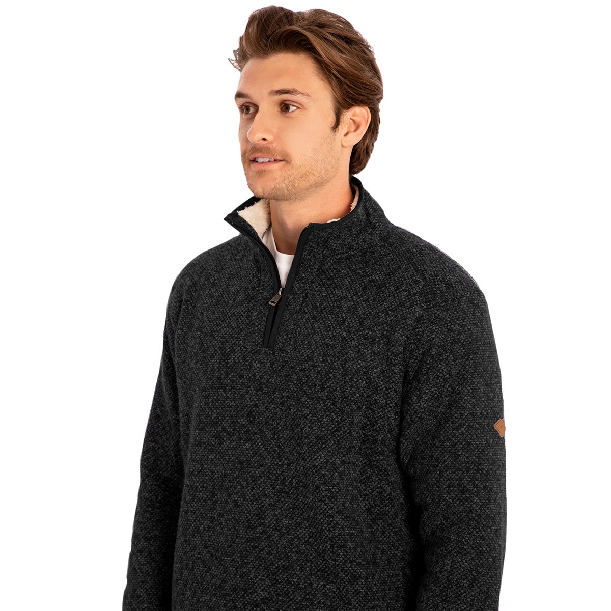 Pull Orvis Homme XL Gris – Doublé Sherpa, Quart Zippé, Col Montant, Extérieur