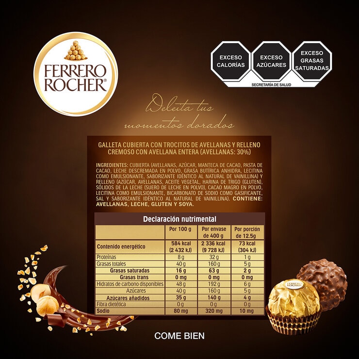 Ferrero Rocher Chocolates con Avellana 32 pzas de 12.5 g