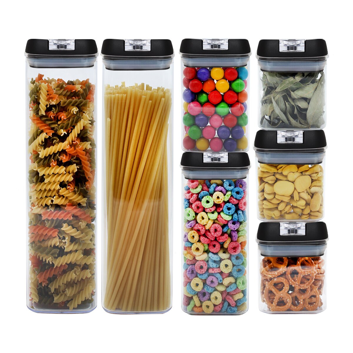 AG, Set de 7 contenedores para cocina con tapa hermética, Tapa Color Negro