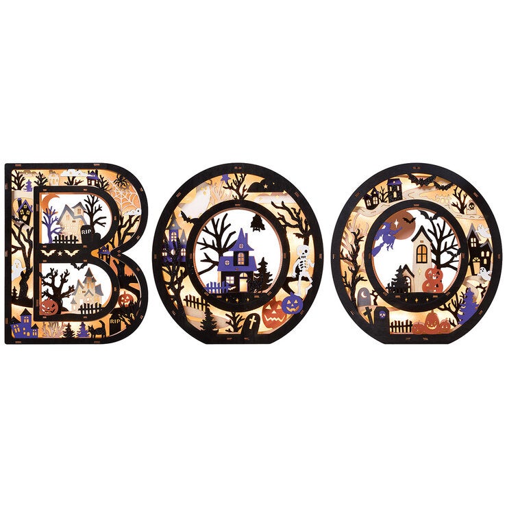 Letras de Madera para Halloween Iluminadas, Modelo BOO Letras de Madera para Halloween Iluminadas, Modelo BOO