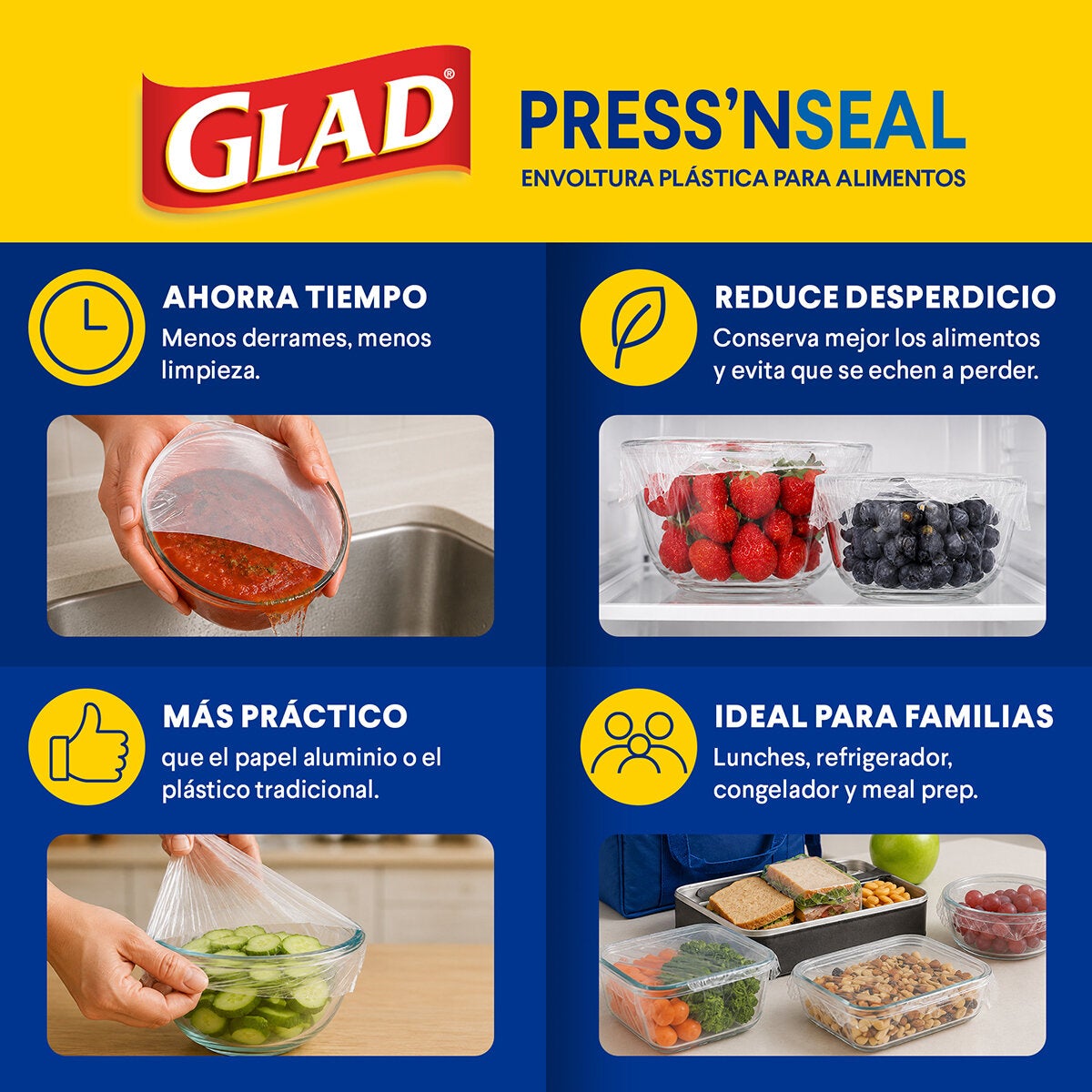 Glad Press'n Seal Plástico Adherente 3 pzas Glad Press'n Seal Plástico Adherente 3 pzas