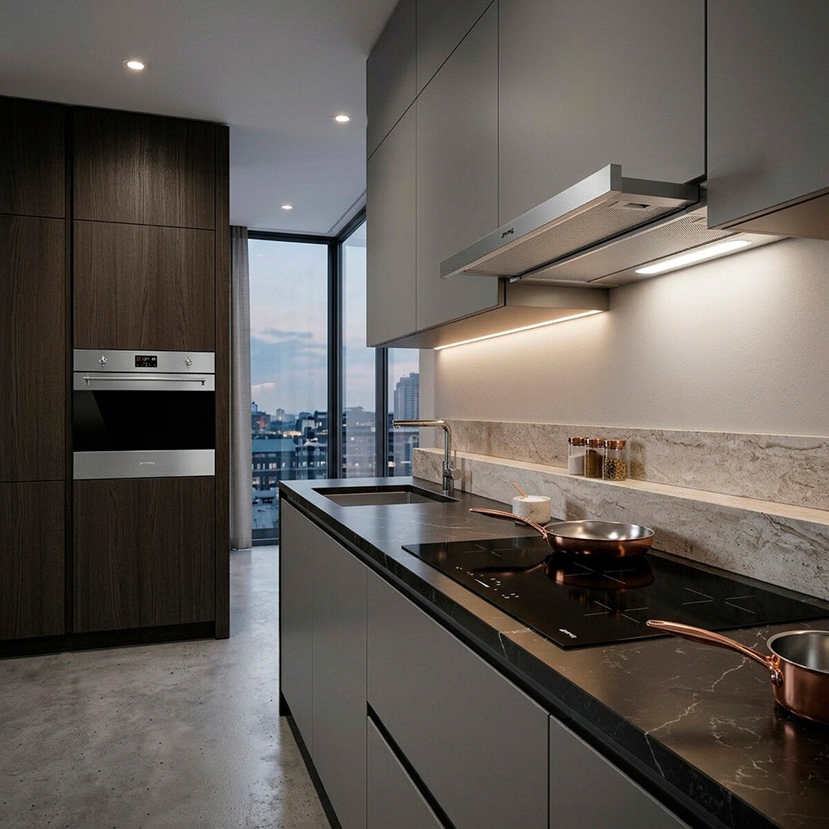 Smeg Combo Eléctrico de Campana de 90 cm + Parrilla de 4 quemadores + Horno de 90 cm Smeg Combo Eléctrico de Campana de 90 cm + Parrilla de 4 quemadores + Horno de 90 cm
