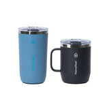 ThermoFlask Juego de 2 Tazas para Café con Aislamiento al Vacío 355 mL / 474 mL, Negro y Azul