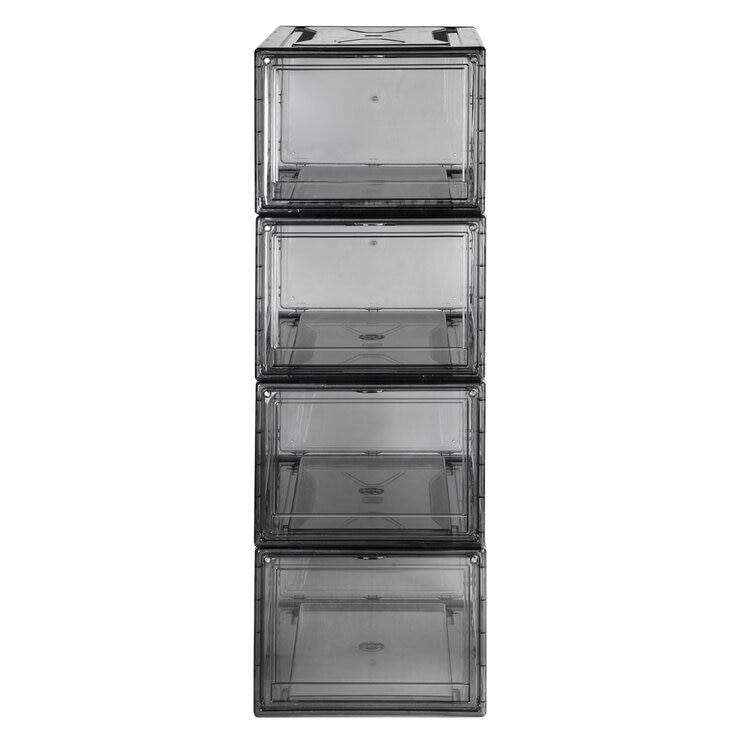 AG Box, Set de 4 Cajas de Zapatos Apilables Premium, Humo