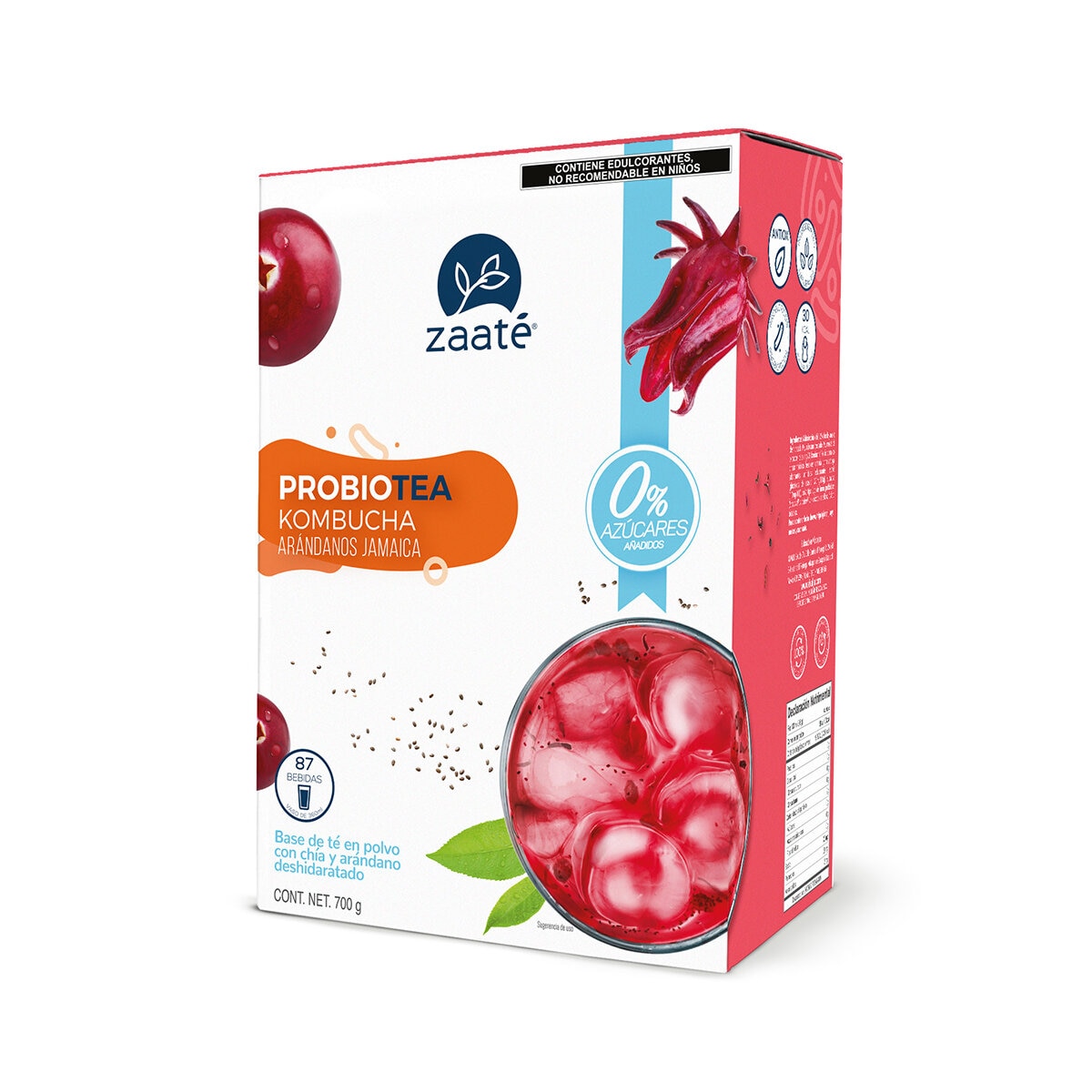 Zaaté Kombucha Té Rojo sin Azúcar Jamaica Arándano 700 g