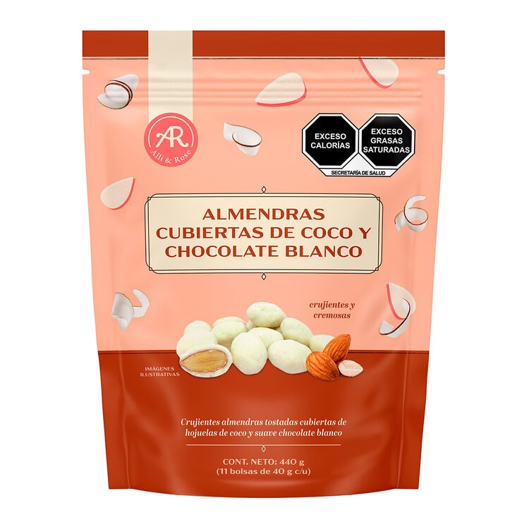 Alli & Rose Almendras Cubiertas de Coco y Chocolate Blanco 440 g