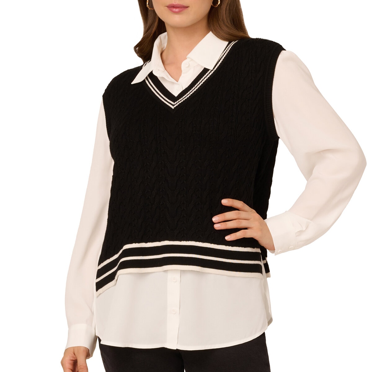 Adrianna Papell Chaleco con blusa simulada para Dama Negro Grande