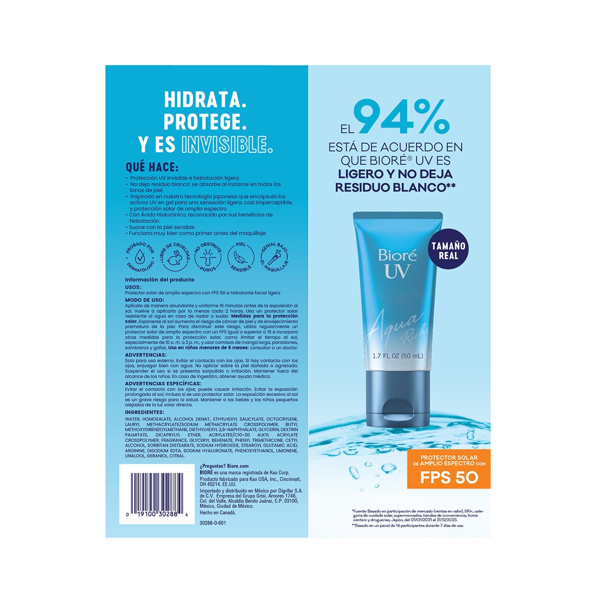 Bioré UV Aqua Rich Protector Solar SPF 50 3 pzas Bioré UV Aqua Rich Protector Solar SPF 50 3 pzas