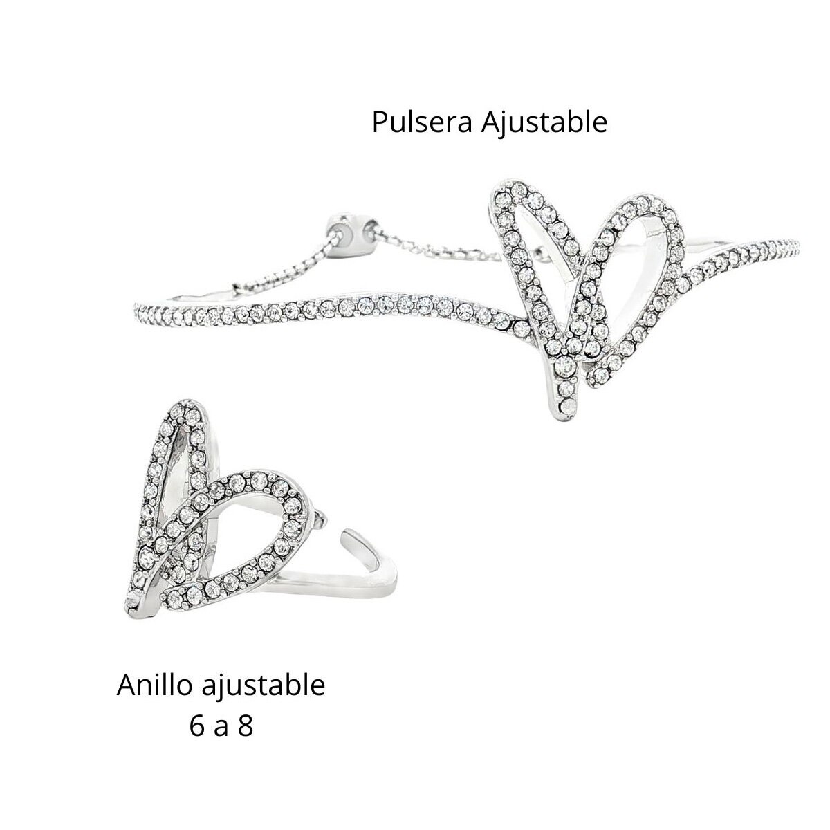 Mayfer, Juego de Corazones, Anillo, Aretes y Pulsera, con Cristal Austríaco