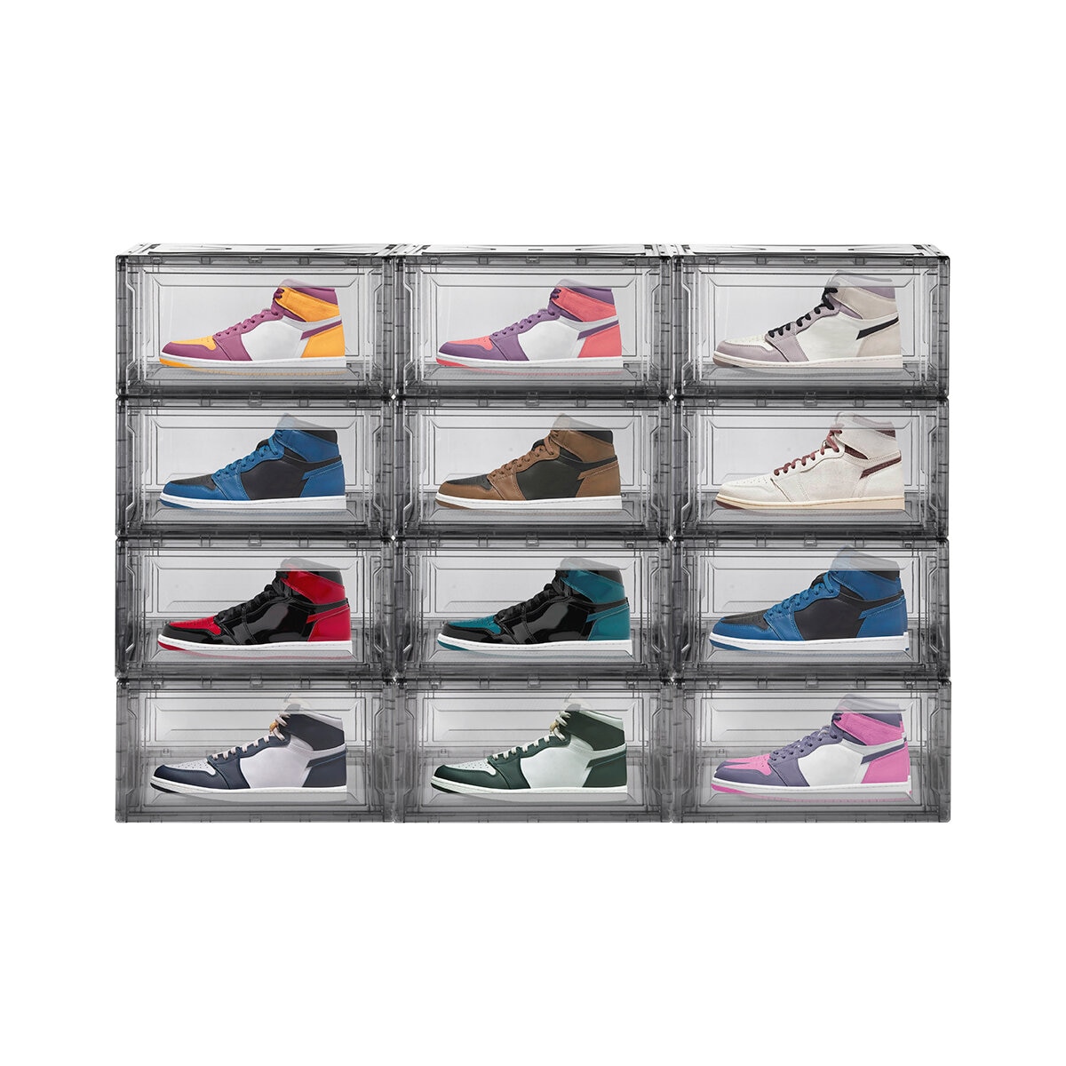 AG Box, Set de 4 Cajas de Zapatos Apilables Premium, Humo