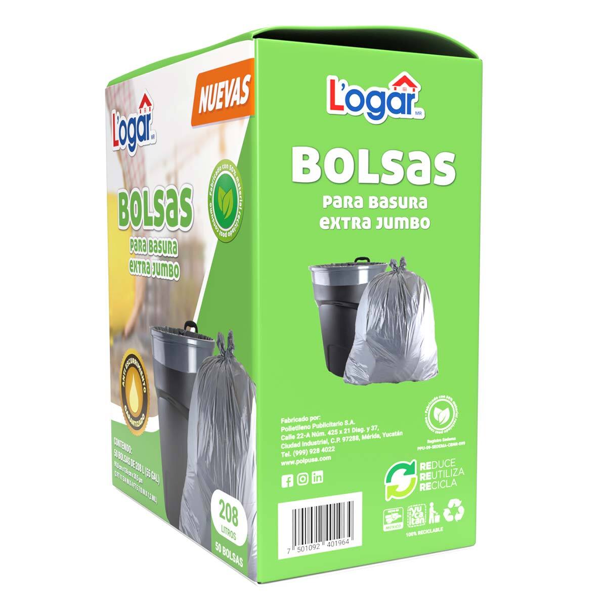 Logar Bolsas Para Basura Extra Jumbo 50 pzas de 208 l