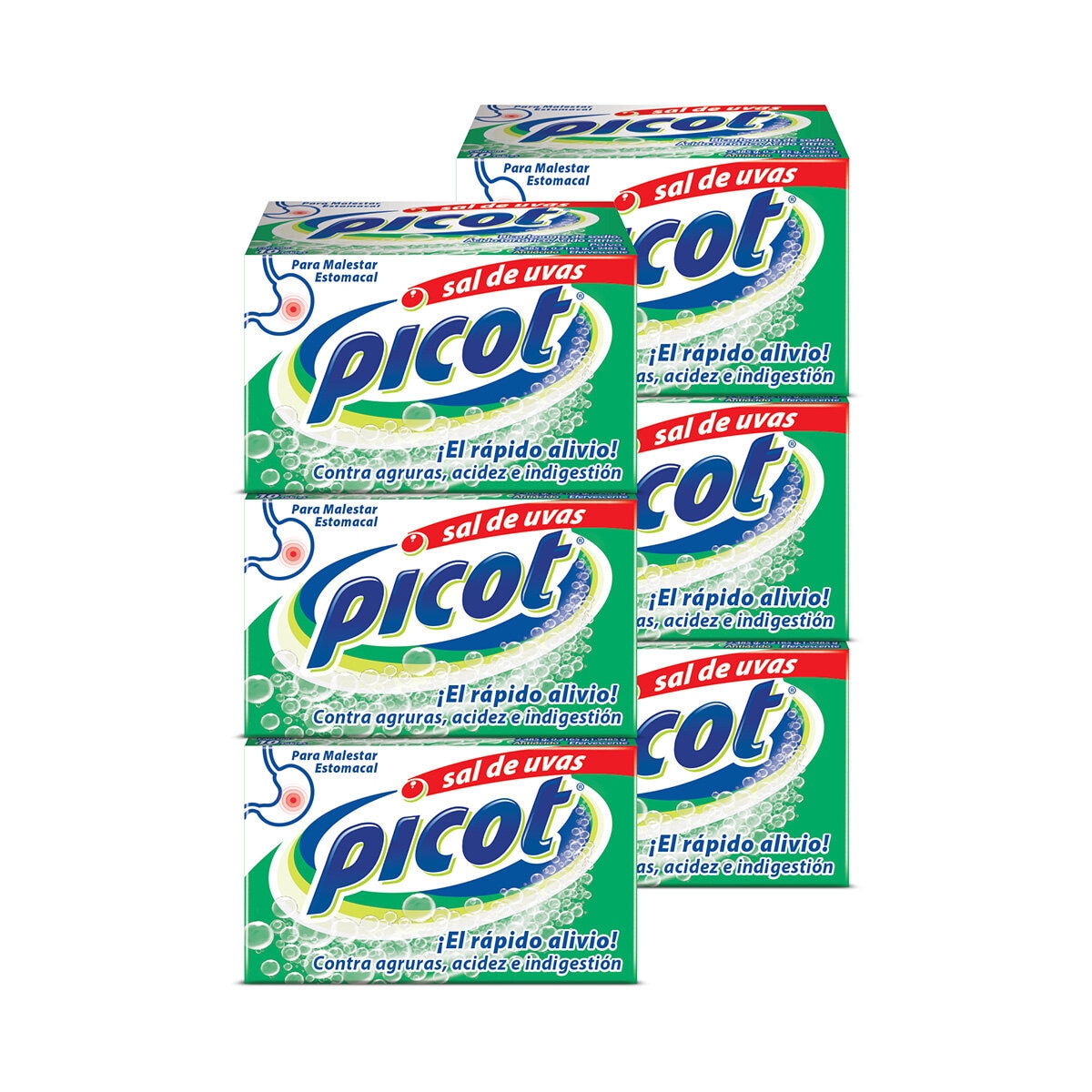 Picot Sal de Uvas Bicarbonato de sodio, Ácido tarárico, Ácido cítrico 6 pzas de 10 Sobres Picot Sal de Uvas Bicarbonato de sodio, Ácido tarárico, Ácido cítrico 6 pzas de 10 Sobres