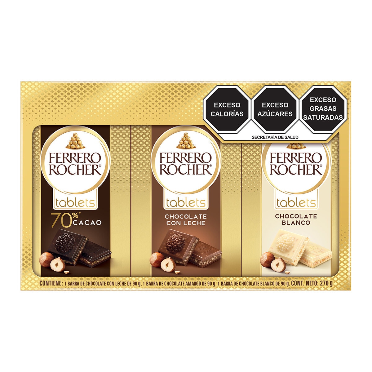 Ferrero Rocher Tabletas De Chocolate 3 pzas de 90g