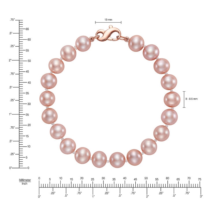 Pulsera de Perlas Rosas Cultivadas 8-8.5mm, Oro Rosa de 14k