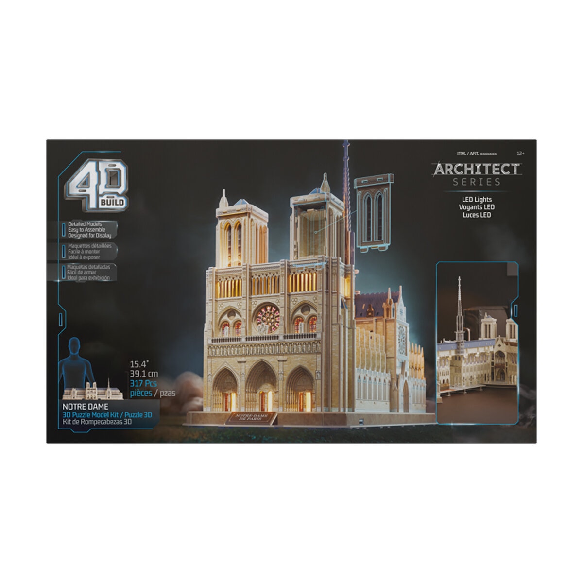 4D Build, Kit de Rompecabezas 3D - Notre Dame con Luces LED