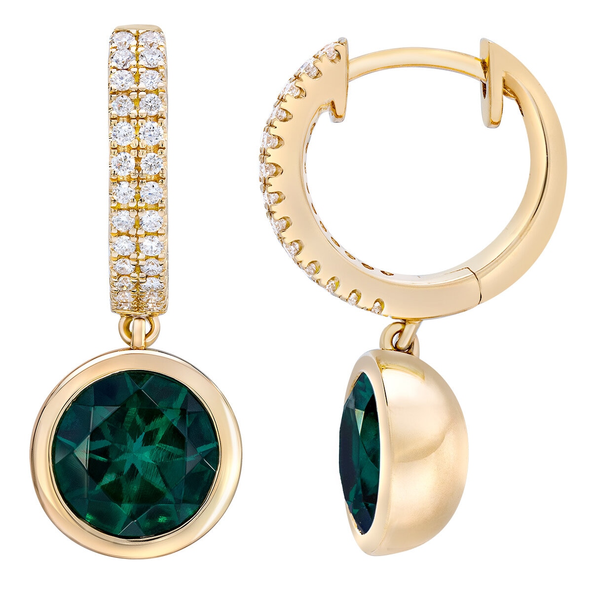 Aretes de Esmeralda Creada con Diamantes 0.19ctw, Oro Amarillo de 14K Aretes de Esmeralda Creada con Diamantes 0.19ctw, Oro Amarillo de 14K